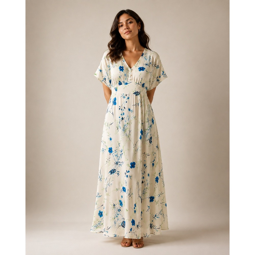 Saint Tropez West Dress Women 6 White Vintage 90s Bias Cut Floral Maxi 30s Style